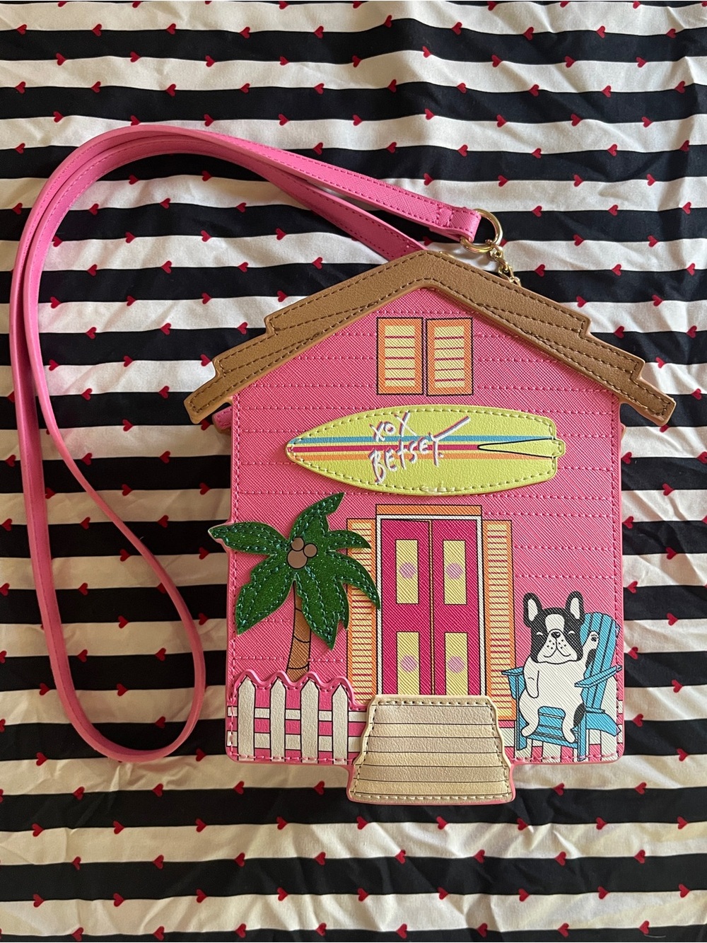 Betsey Johnson Pink Beach House Bulldog Purse Crossbody Bag